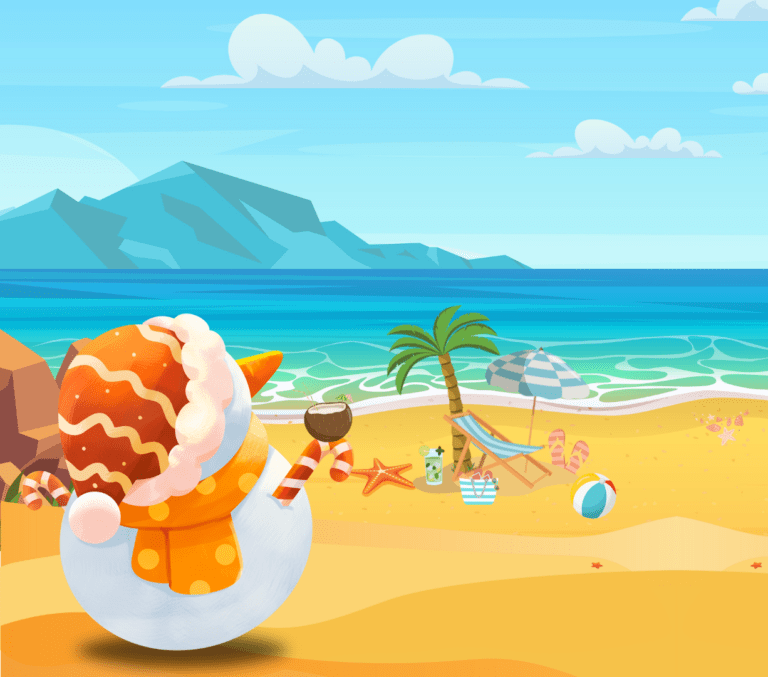 Snowman enjoying the beach