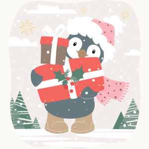 Happy Thanksgiving Instagram Post (1) Penguin holding gifts